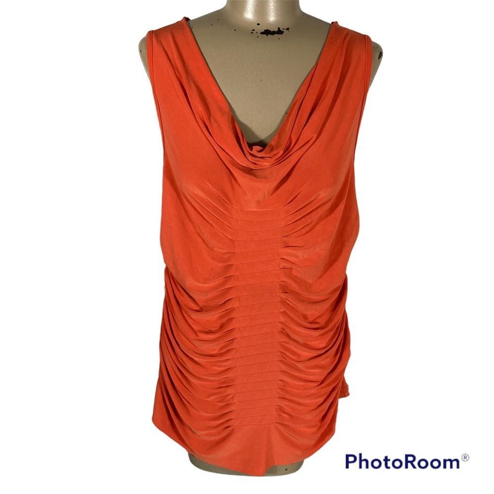 Dusak Designs Pumpkin Harvest Orange Runched Stretch Sleeveless Blouse Women’s M